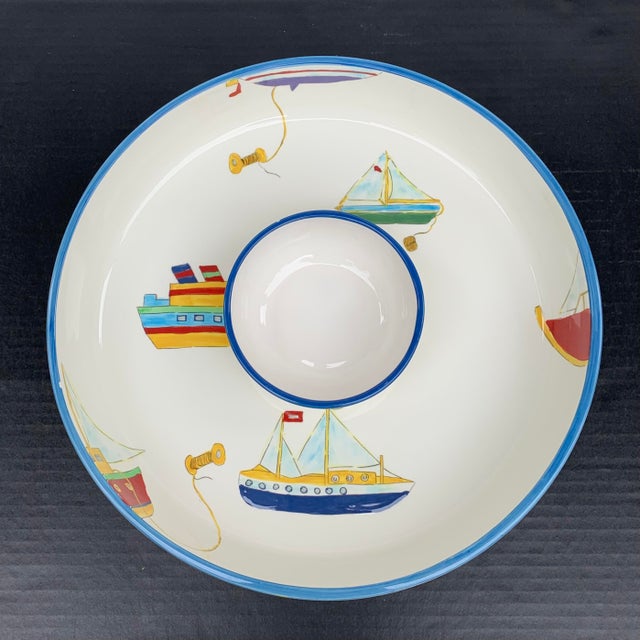 Nautical Studio Nova Yacht Race Boating Motif Big Serving Bowl Chip and Dip For Sale - Image 3 of 7