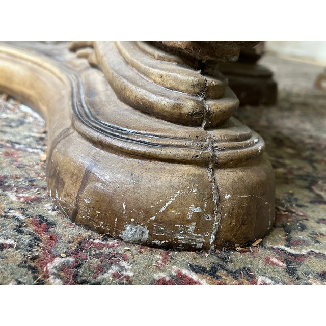 Mid 20th Century Vintage Carved Plaster Dolphin Table Bases (Pair) With Beveled Glass Top For Sale - Image 5 of 8
