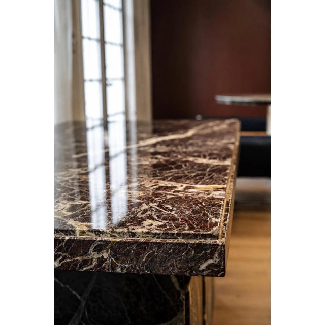 Vintage Rosso Levanto Marble Dining Table | Italian Pedestal Plinth Desk, Four-Seater For Sale - Image 10 of 10