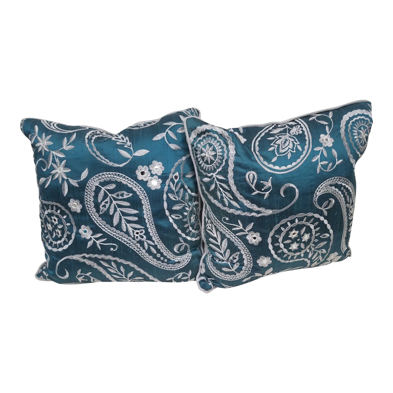 Blue Paisley Pillows Made In Wales A Pair Chairish
