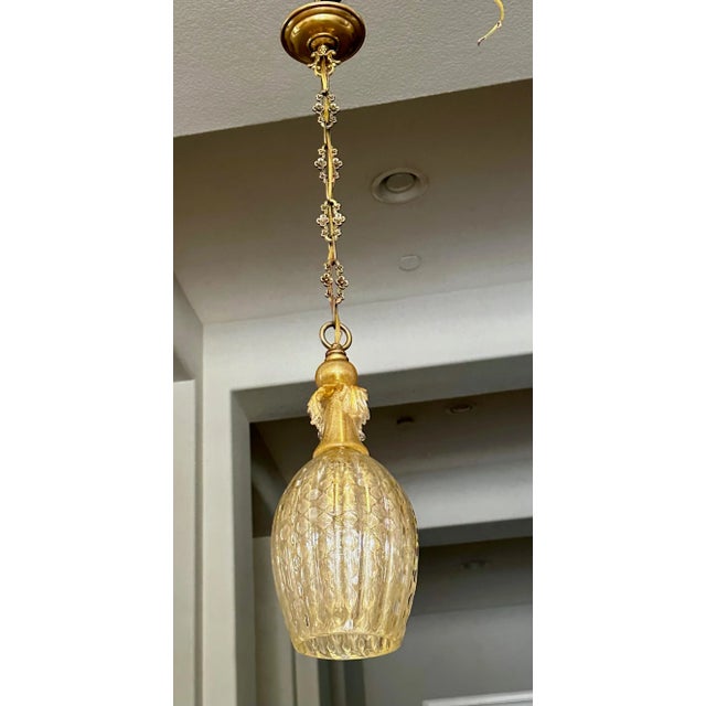 1950s Barovier Gold Bubbles Murano Glass Pendant Light For Sale - Image 5 of 12