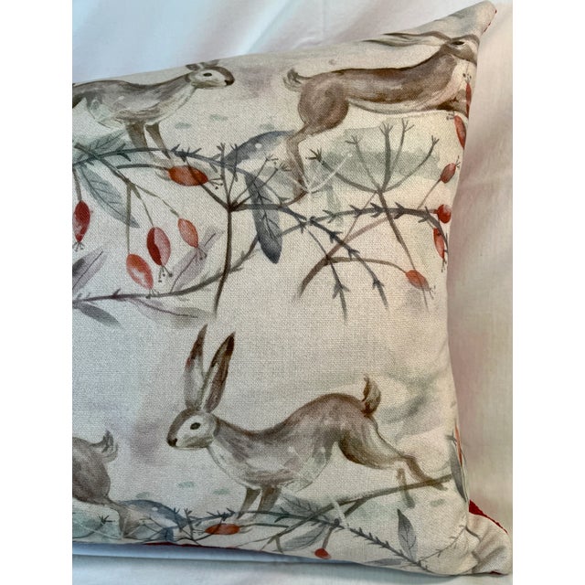 Large Bolster Pillow Adorned With A Fluffle Of Bounding Rabbits/Hares With A Water Color Look - Made In U K. Measures 24”...