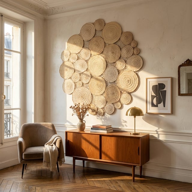 One-of-a-Kind Large 59" Handwoven Palm Fiber Wall Sculpture For Sale - Image 6 of 12