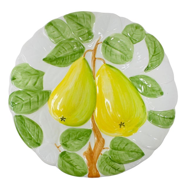 1980s Rare Shafford "Fruit Du Jour" Majolica-Style Hand-Painted Ceramic Plates - Set of 9 For Sale - Image 9 of 18