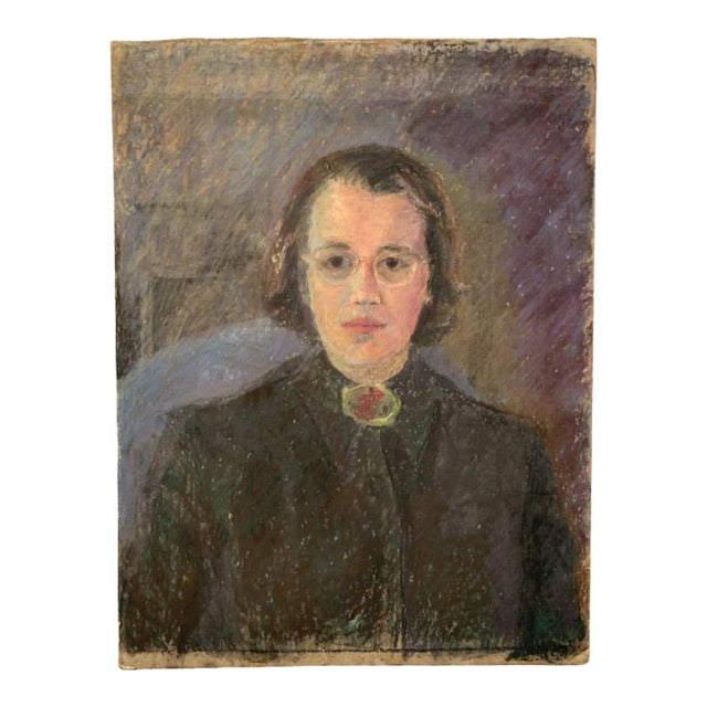 Mid 20th Century Pastel Portrait Drawing "Woman in Black" For Sale