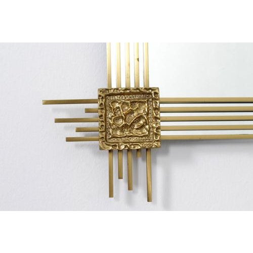 1970s Rectangular Wall Mirror with Golden Brass Frame attributed to Angelo Brotto for Esperia, Italy, 1970 For Sale - Image 5 of 18