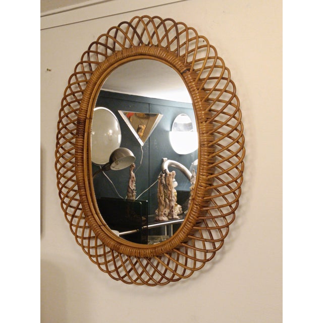 Oval Rattan and Bamboo Wall Mirror attributed to Franco Albini, 1960s For Sale - Image 9 of 10