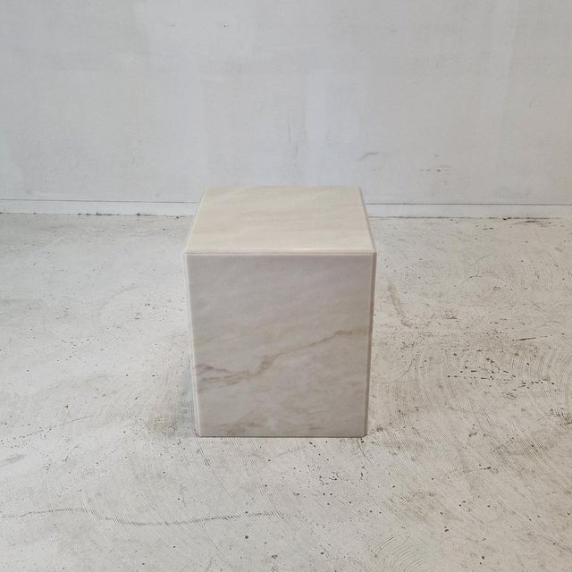 Italian pedestal or side table, handcrafted out of marble, fabricated in the 1980s. It can be used inside or outside the...