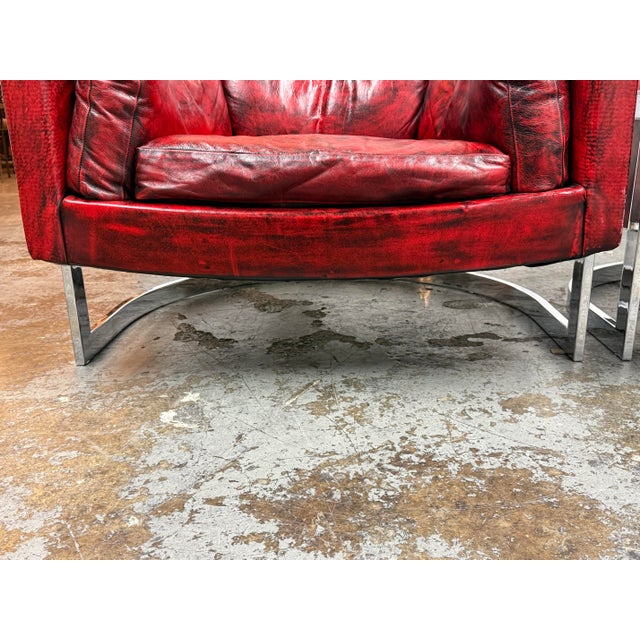 Jules Heumann for Metropolitan Barrel Leather 1970's Lounge Chairs, Pair For Sale - Image 9 of 12