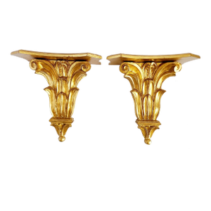 Decorative Crafts Italian Giltwood Neoclassical Style Wall Brackets - a Pair
