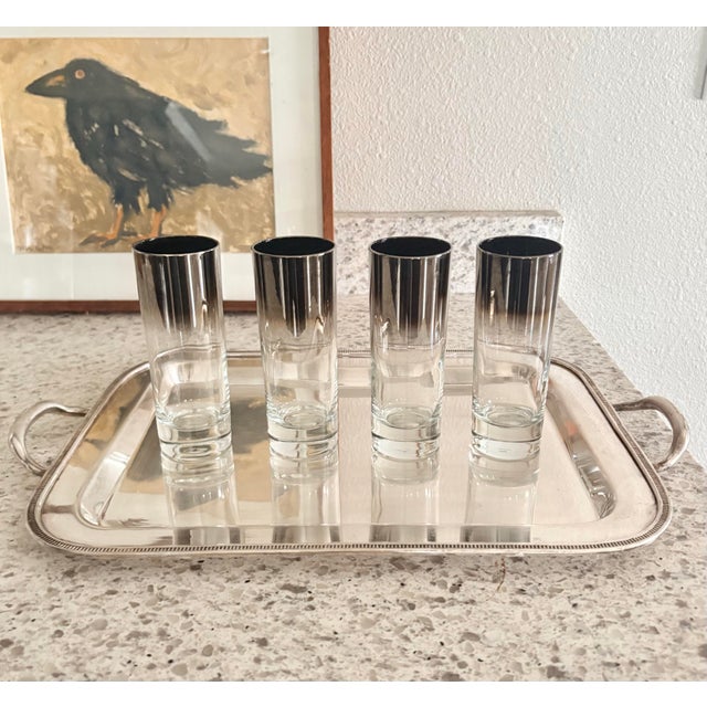 Glass Vintage Mid Century Dorothy Thorpe Style Silver Fade Highball Glasses Barware - Set of 4 For Sale - Image 7 of 9