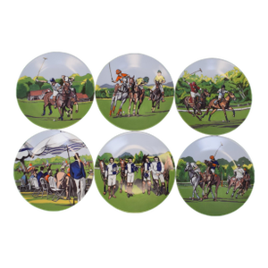Set X 6 French Limoges 6"d Plates W/ Polo Match Scenes