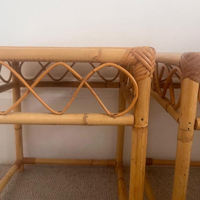 Bamboo Bedside Tables with Detailing, Set of 2 For Sale - Image 4 of 8