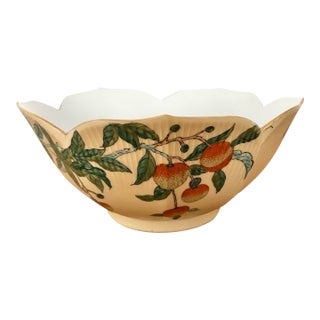 Vintage Chinese Export Peach Botanical Bowl With Scalloped Rim For Sale