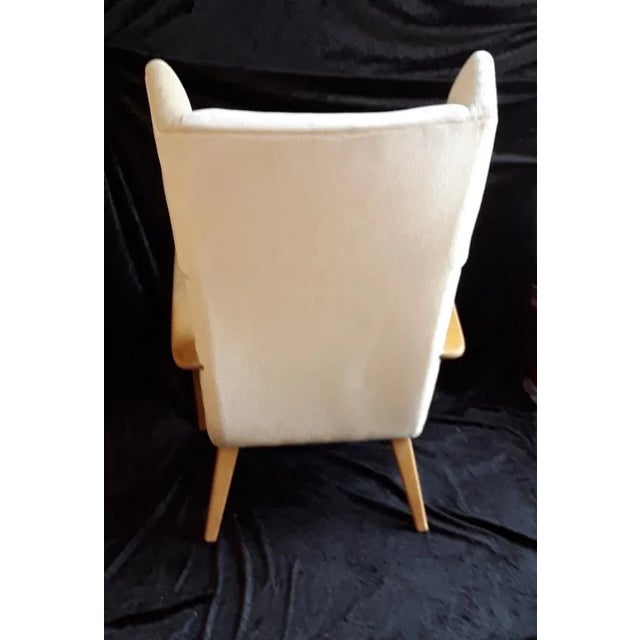 Vintage Ahorn Wood Frame Beige Velour Fabric Cover Wing Chair, 1970s For Sale - Image 6 of 9
