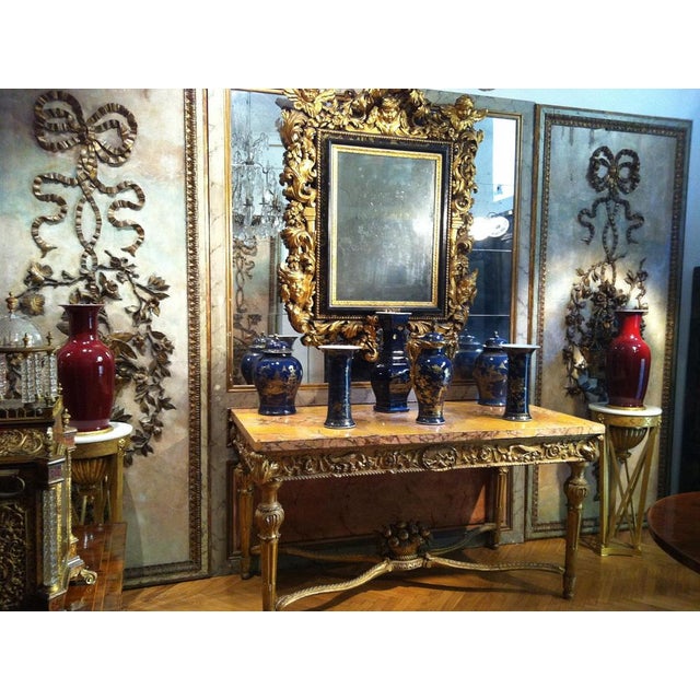 18th Century Chinese Powder Blue Gilt-Decorated Vases, 1780s, Set of 3 For Sale - Image 10 of 14