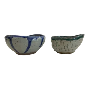 Organic Form Glazed Pottery Bowls Signed Cata - Set of 2
