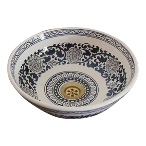 Contemporary Black and White Bathroom Wash Basin with Brass Drain