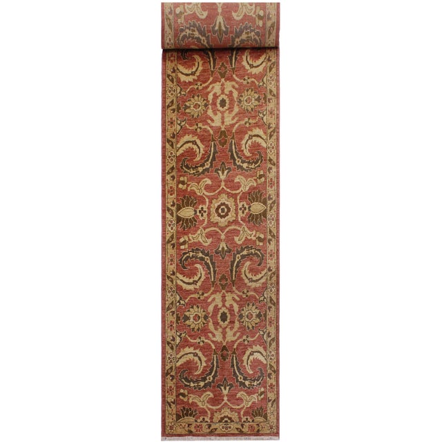 Shabby CHic Ziegler 1990's Pink/Tan Wool Runner Rug- 3'3'' X 18'3'' For Sale - Image 9 of 10