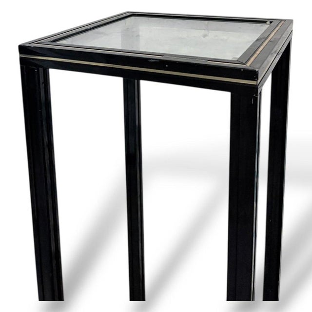 Metal Vintage French Glass and Black Metal Plant Stand or Pedestal by Pierre Vandel, 1980s For Sale - Image 7 of 8