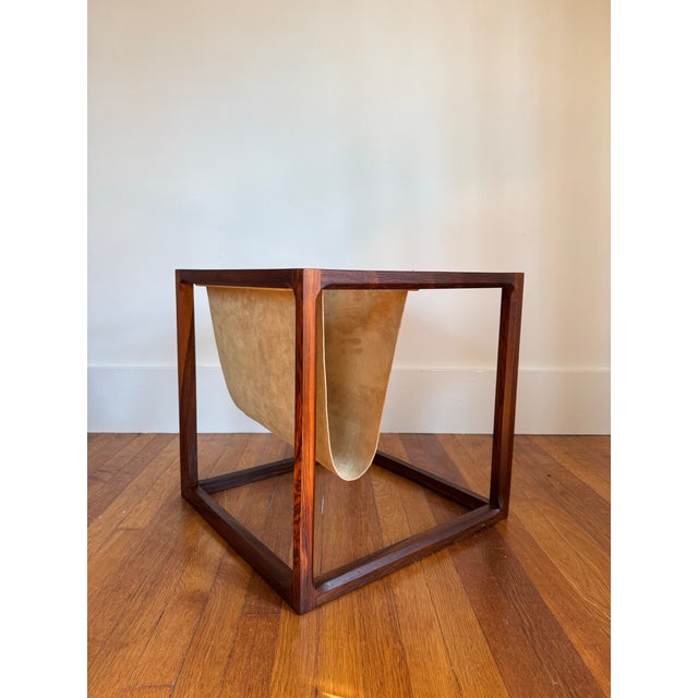 1960s Brazilian Rosewood and Suede Magazine Rack Attributed to Kai Kristiansen For Sale - Image 11 of 12