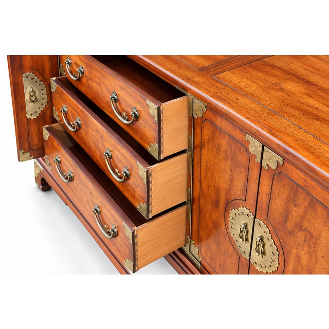 Vintage Henredon Asian-Style Brass-Mounted Wood Sideboard Credenza For Sale - Image 10 of 13
