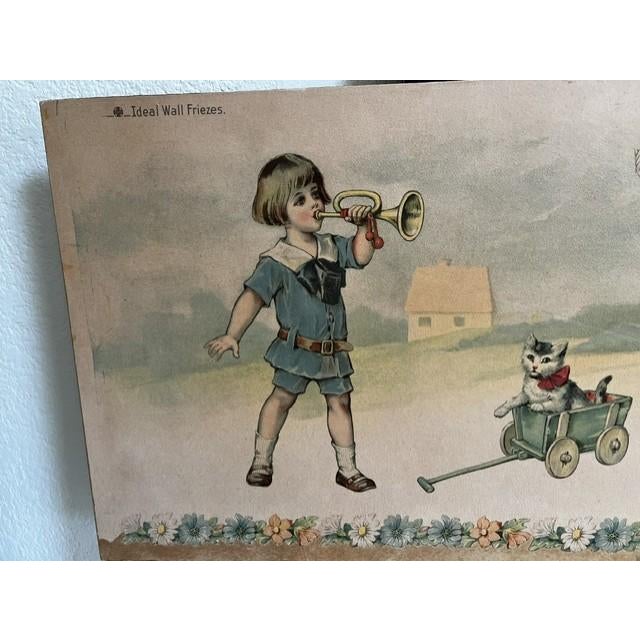 This charming vintage children's nursery wall art is a Chromo-Lithograph from "Ideal Wall Friezes" 1923, Germany. It is...