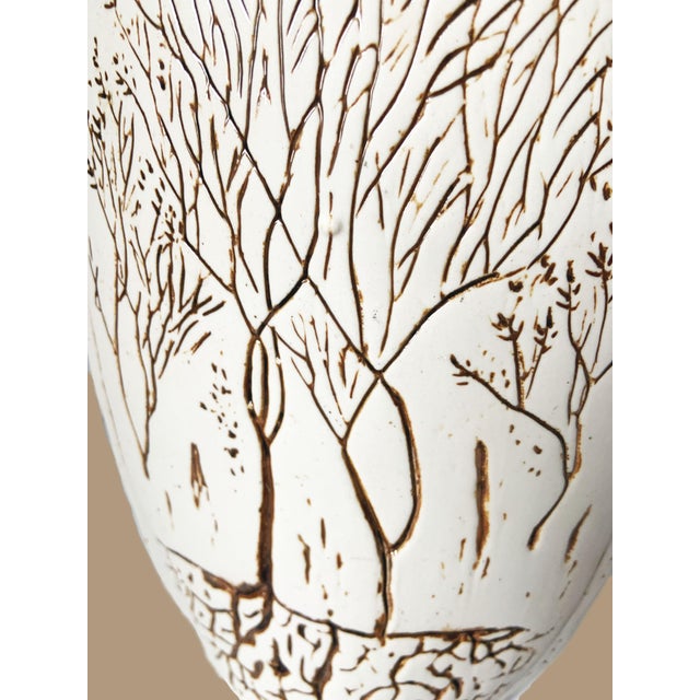 Vintage Tenmoku Handmade Incised Pottery Brown Trees Roots in Ground Vase For Sale - Image 6 of 6