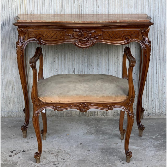 20th French Century Marble Top Walnut Console Table With Drawer For Sale - Image 12 of 13