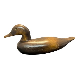 Carved Natural Wood Stained Large 16” Duck Decoy Glass Eyes Vintage For Sale
