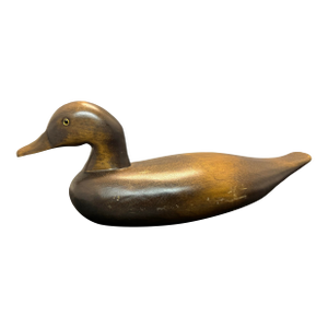 Carved Natural Wood Stained Large 16” Duck Decoy Glass Eyes Vintage