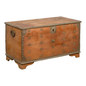 Rustic Indonesian 19th Century Wooden Blanket Chest with Brass Accents