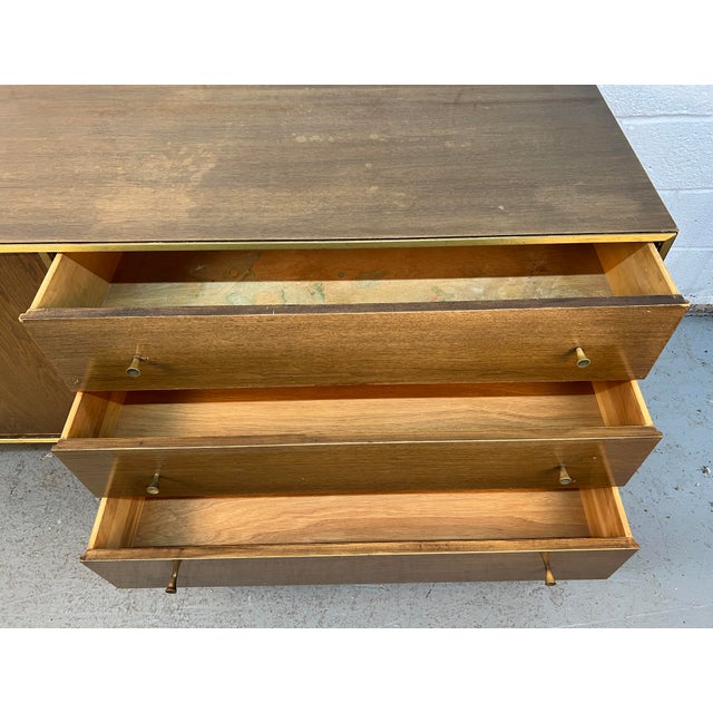 Mid-Century Modern Walnut and Brass Six Drawer Dresser For Sale - Image 13 of 18