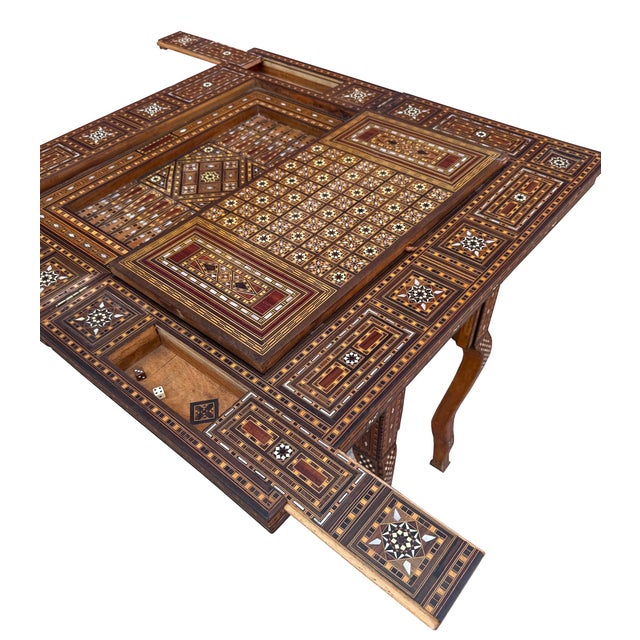 Early 20th Century Marquetry Inlay With Mother of Pearl Folding Game Table For Sale - Image 9 of 18