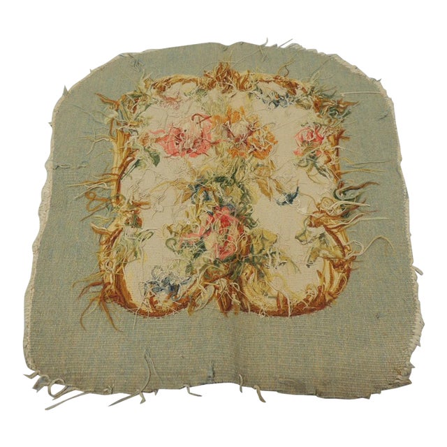 Vintage Pink and Green Aubusson Tapestry Chair Back Cover For Sale