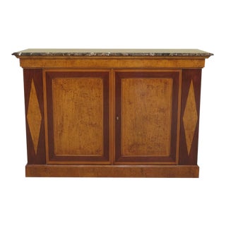 Continental Marble Top Walnut Server Commode Cabinet For Sale