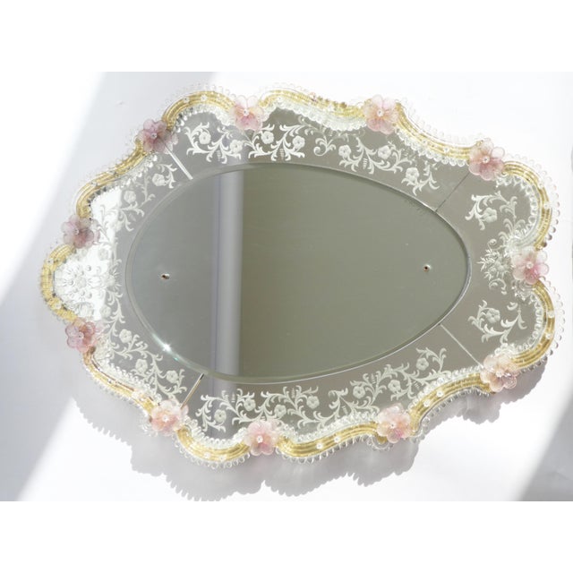 Mid-Century Modern Venetian Mirror with Etched Floral Details, 1960s For Sale - Image 3 of 12