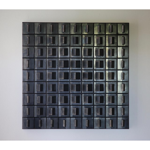 French Artist, Op Art Wall Sculpture, 1970, Ceramic with Black Lacquer For Sale - Image 6 of 7