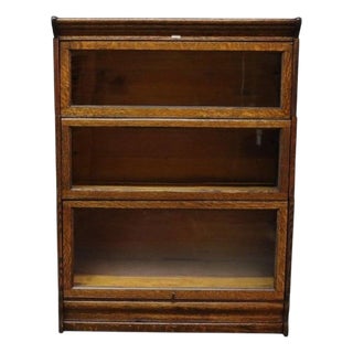 Lundstrom Arts & Crafts Oak 3 Stack Barrister Bookcase C1930 For Sale