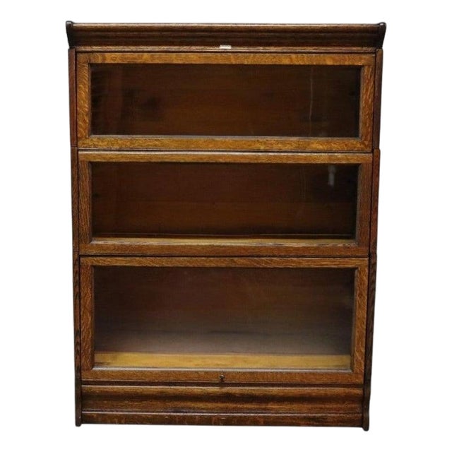Lundstrom Arts & Crafts Oak 3 Stack Barrister Bookcase C1930 For Sale