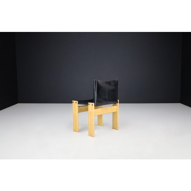 Black Leather Monk Dining Chairs by Afra & Tobia Scarpa for Molteni, 1974, Set of 4 For Sale - Image 15 of 17