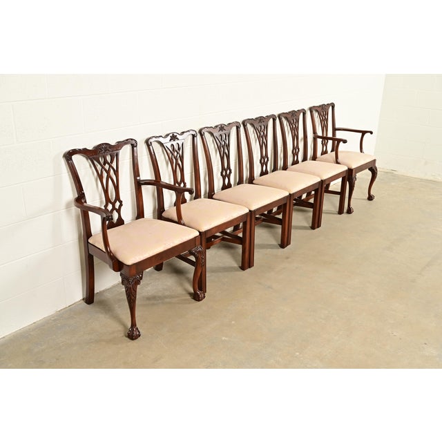 Baker Furniture Company Baker Furniture Style Chippendale Carved Mahogany Dining Chairs, Set of Six For Sale - Image 4 of 15