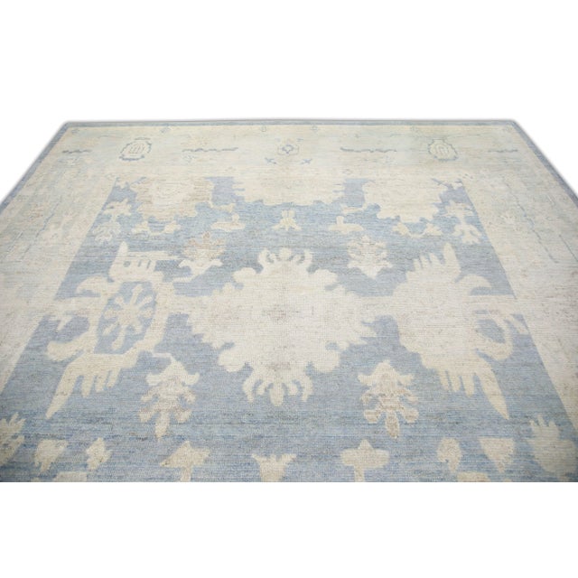 Early 21st Century 21st Century Oriental Hand Knotted Blue Gray Turkish Oushak Rug 10'5" X 14'4" For Sale - Image 5 of 6