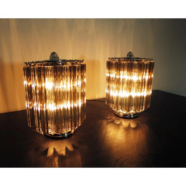 Vintage Italian Glass Quadriedri Table Lamps, 1981, Set of 2 For Sale - Image 6 of 13