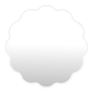 Kushi Round Scalloped Edge Mirror in Glossy White For Sale