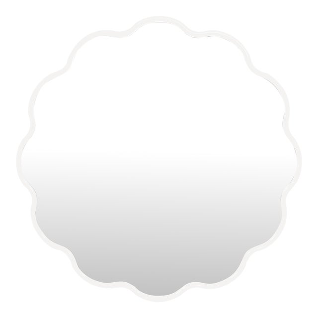 Kushi Round Scalloped Edge Mirror in Glossy White For Sale