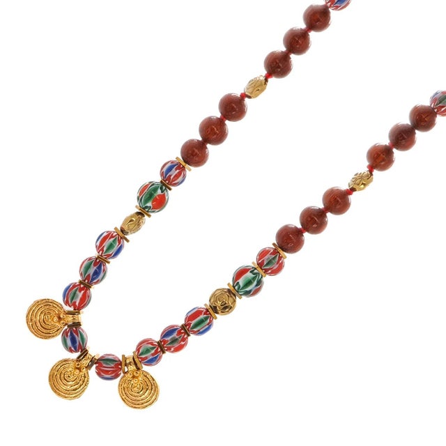 Ethnic Boho Gold Spiral Charm Beaded Choker Necklace For Sale - Image 9 of 12