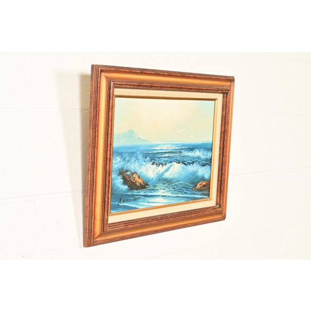 Original Signed A. Kirkham Framed Oil Painting on Canvas of Crashing Waves For Sale - Image 4 of 15