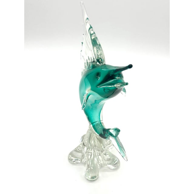 Murano Vintage 1960s Murano Art Glass Large Swordfish Sculpture Clear & Aqua Blue Large and Stunning For Sale - Image 4 of 9