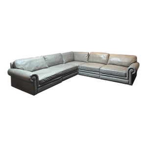 Bernhardt Gray Leather Nailhead Sectional Sofa
